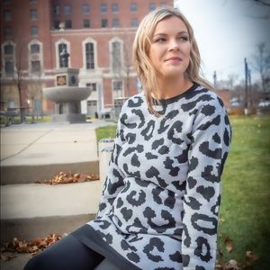 New Grey Leopard Sweater Dress, perfect for fall!